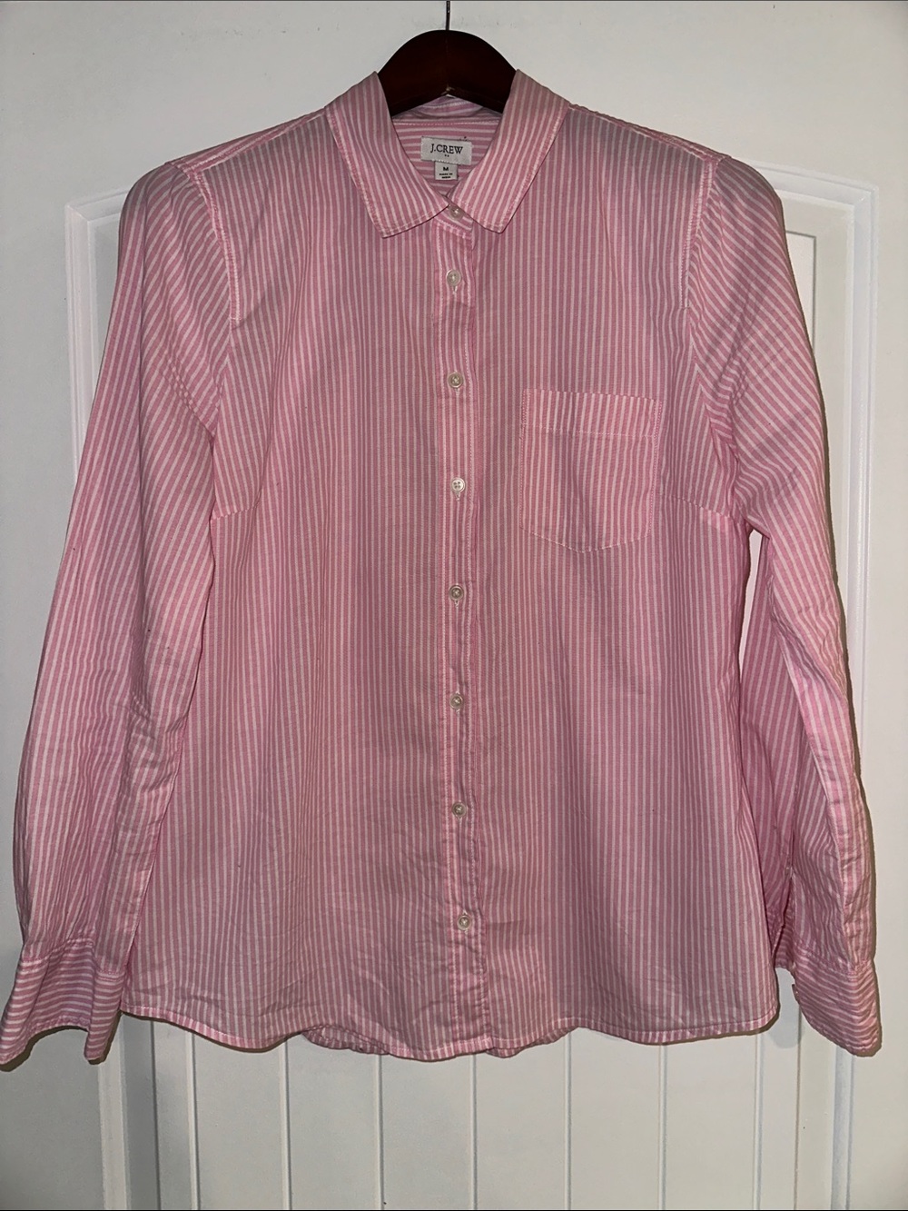 J. Crew Pink and White Striped Button-Down Shirt